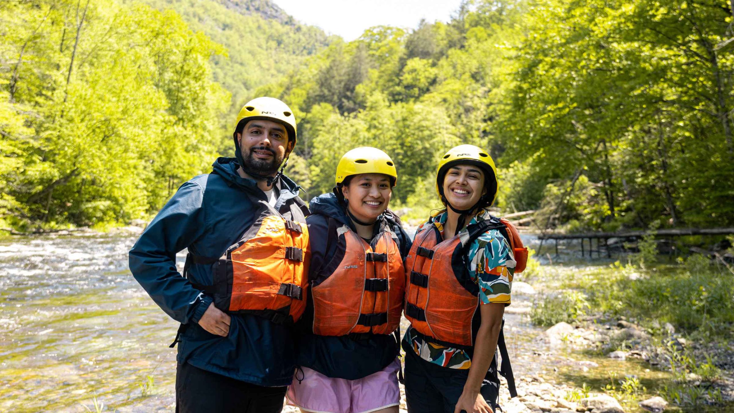 Rafting guides standing by the deerfield river